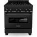 ZLINE 30 in. Black Stainless Steel Dual Fuel Range, Convertible Vent Range Hood and Microwave Drawer Kitchen Appliance Package 3KP-RABRH30-MW