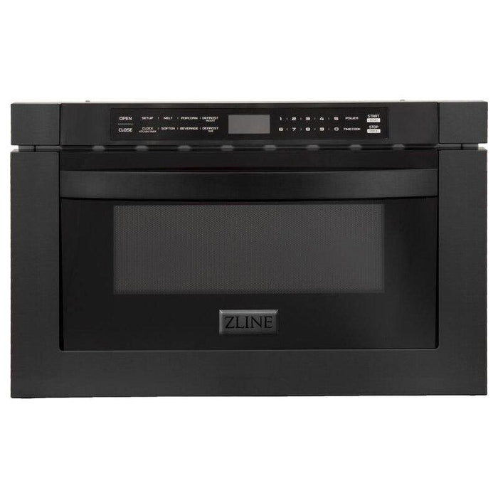 ZLINE 30 in. Black Stainless Steel Dual Fuel Range, Convertible Vent Range Hood and Microwave Drawer Kitchen Appliance Package 3KP-RABRH30-MW