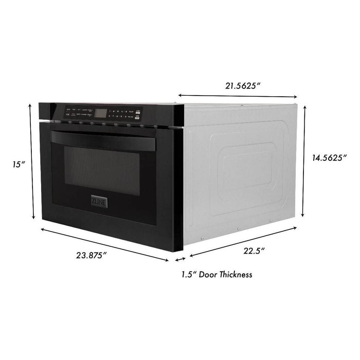 ZLINE 30 in. Black Stainless Steel Dual Fuel Range, Convertible Vent Range Hood and Microwave Drawer Kitchen Appliance Package 3KP-RABRH30-MW