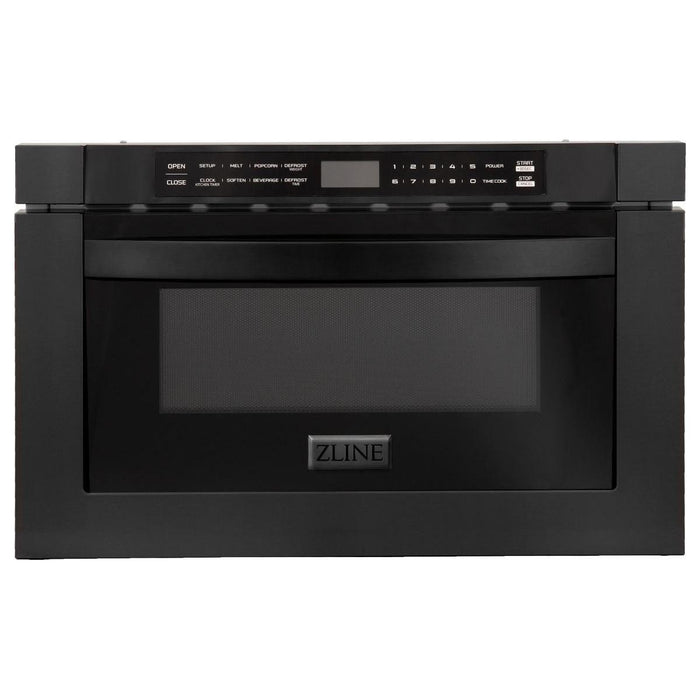 ZLINE 30 in. Black Stainless Steel Dual Fuel Range, Range Hood, Microwave and Dishwasher Appliance Package