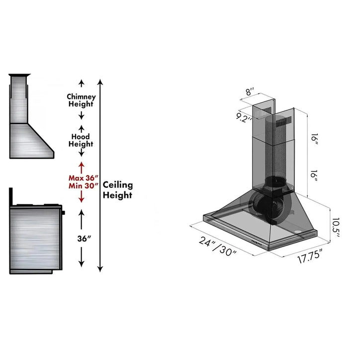 ZLINE 30 in. Convertible Vent Wall Mount Range Hood in Black Stainless Steel, BSKBN-30