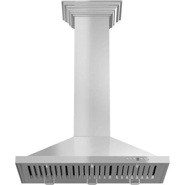 ZLINE 30 in. Convertible Vent Wall Mount Range Hood in Stainless Steel with Crown Molding, KBCRN-30