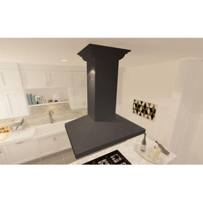 ZLINE 30 in. Designer Black Wooden Island Range Hood with Crown Molding KBiCC-30