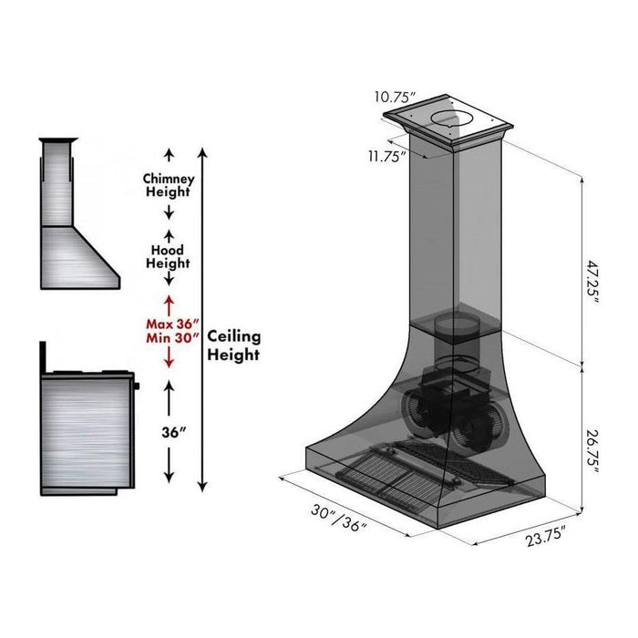 ZLINE 30 in. Designer Series DuraSnow Stainless Finish Indoor Wall Range Hood 8632S-30