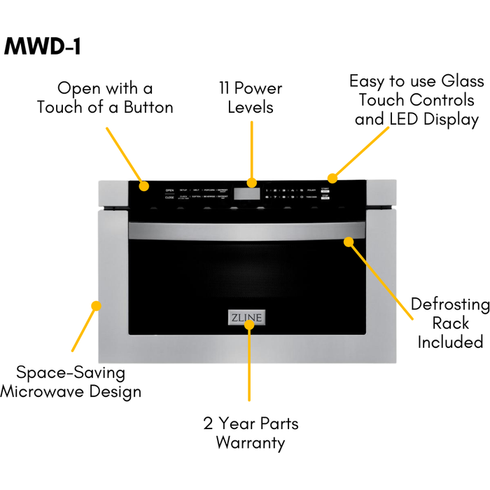 ZLINE 30 in. Dual Fuel Range, 30 in. Range Hood, Microwave Drawer and 3 Rack Dishwasher Appliance Package 4KP-RARH30-MWDWV