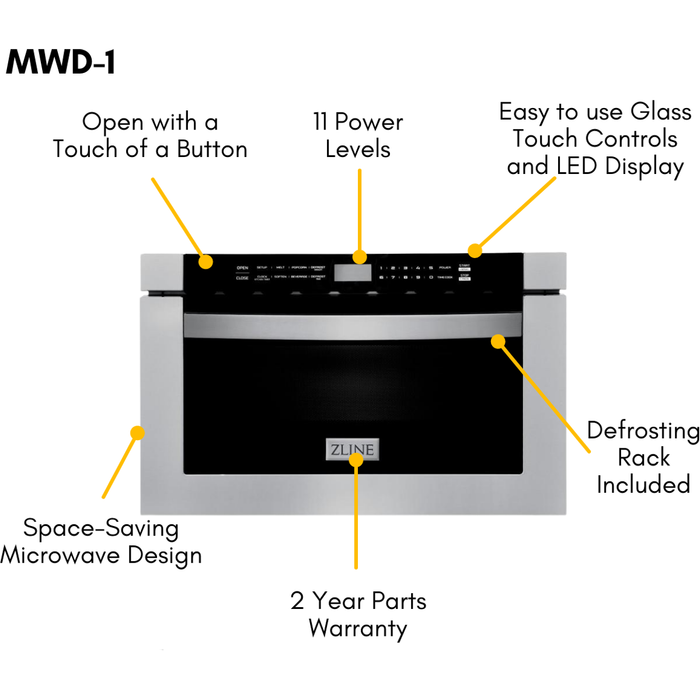 ZLINE 30 in. Dual Fuel Range, 30 in. Range Hood, Microwave Drawer and Dishwasher Appliance Package 4KP-RARH30-MWDW