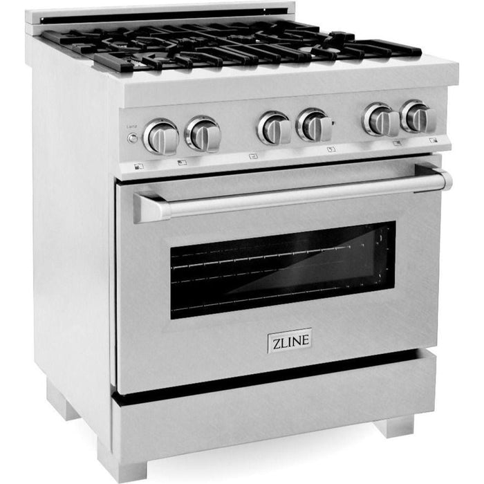 ZLINE 30 in. Dual Fuel Range and Range Hood In DuraSnow Stainless Steel Appliance Package 2KP-RASSNRH30