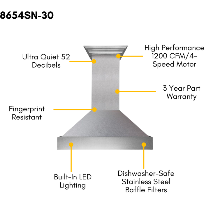 ZLINE 30 in. Dual Fuel Range and Range Hood In DuraSnow Stainless Steel Appliance Package 2KP-RASSNRH30