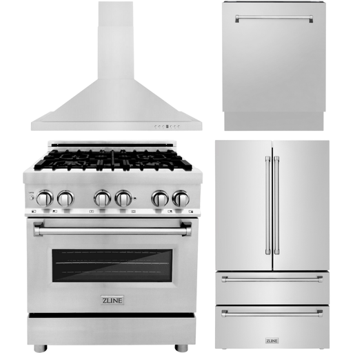 ZLINE 30 in. Dual Fuel Range, Range Hood, 3 Rack Dishwasher and Refrigerator Appliance Package 4KPR-RARH30-DWV