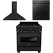 ZLINE 30 in. Dual Fuel Range, Range Hood and Dishwasher In Black Stainless Steel Appliance Package 3KP-RABRH30-DW