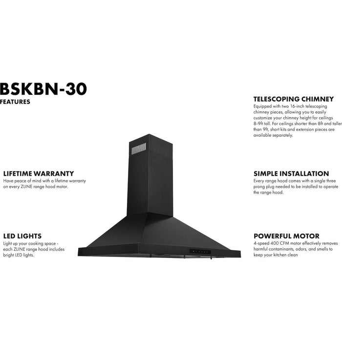 ZLINE 30 in. Dual Fuel Range, Range Hood and Dishwasher In Black Stainless Steel Appliance Package 3KP-RABRH30-DW