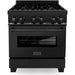 ZLINE 30 in. Dual Fuel Range, Range Hood and Microwave In Black Stainless Steel Appliance Package 3KP-RABRBRH30-MW