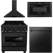 ZLINE 30 in. Dual Fuel Range, Range Hood, Microwave & Dishwasher In Black Stainless Steel Appliance Package 4KP-RABRH30-MWDW