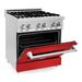 ZLINE 30 in. Dual Fuel Range with Red Matte Door & 30 in. Range Hood Appliance Package 2KP-RARMRH30