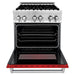 ZLINE 30 in. Dual Fuel Range with Red Matte Door & 30 in. Range Hood Appliance Package 2KP-RARMRH30