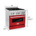 ZLINE 30 in. Dual Fuel Range with Red Matte Door & 30 in. Range Hood Appliance Package 2KP-RARMRH30