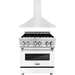 ZLINE 30 in. Dual Fuel Range with White Matte Door and 30 in. Range Hood Appliance Package 2KP-RAWMRH30