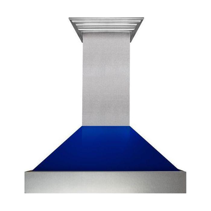 ZLINE 30 in. Ducted DuraSnow Stainless Steel Range Hood with Blue Gloss Shell 8654BG-30