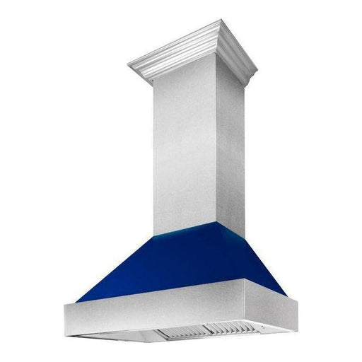 ZLINE 30 in. Ducted DuraSnow Stainless Steel Range Hood with Blue Gloss Shell 8654BG-30