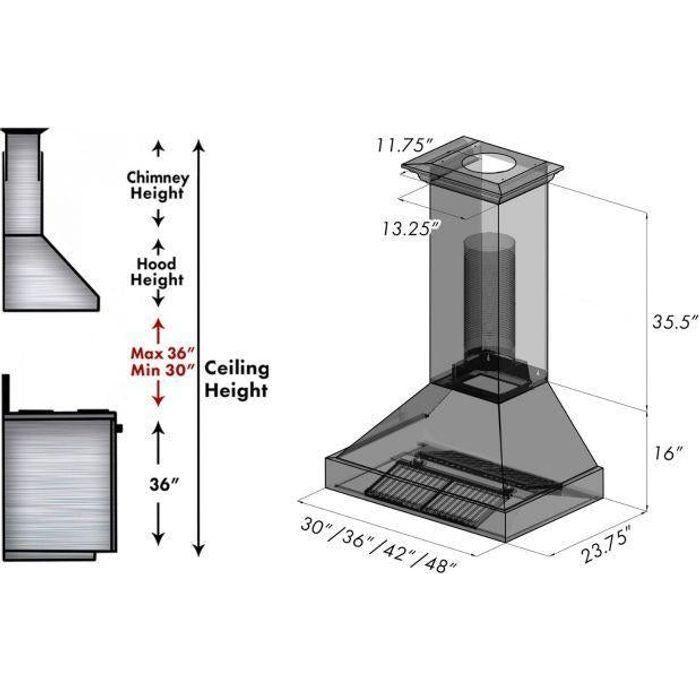 ZLINE 30 in. Ducted DuraSnow Stainless Steel Range Hood with Blue Gloss Shell 8654BG-30