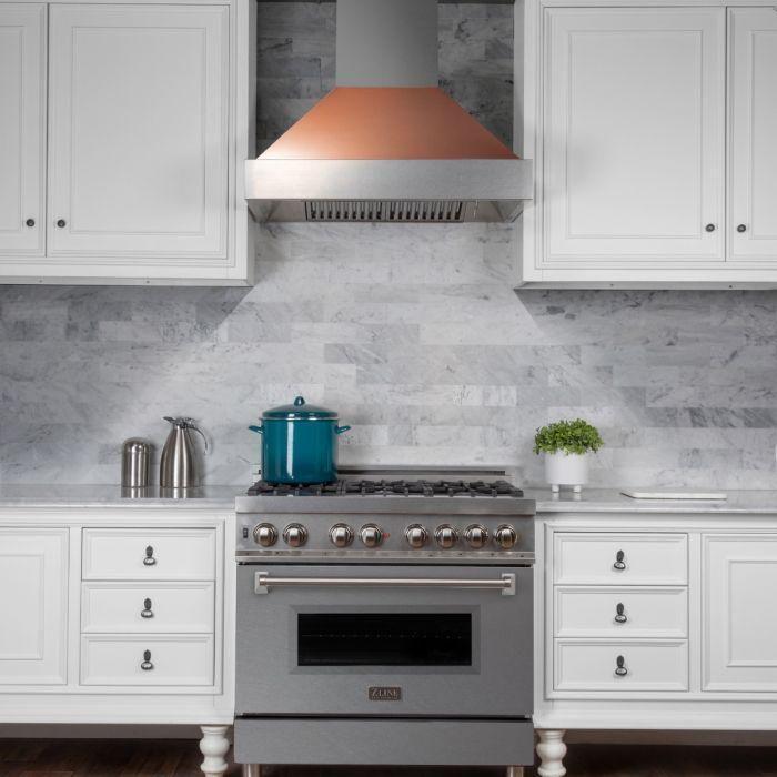 ZLINE 30 in. Ducted DuraSnow Stainless Steel Range Hood with Copper Shell 8654C-30