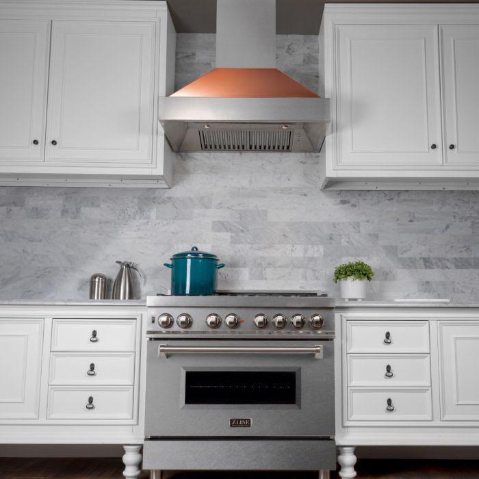 ZLINE 30 in. Ducted DuraSnow Stainless Steel Range Hood with Copper Shell 8654C-30