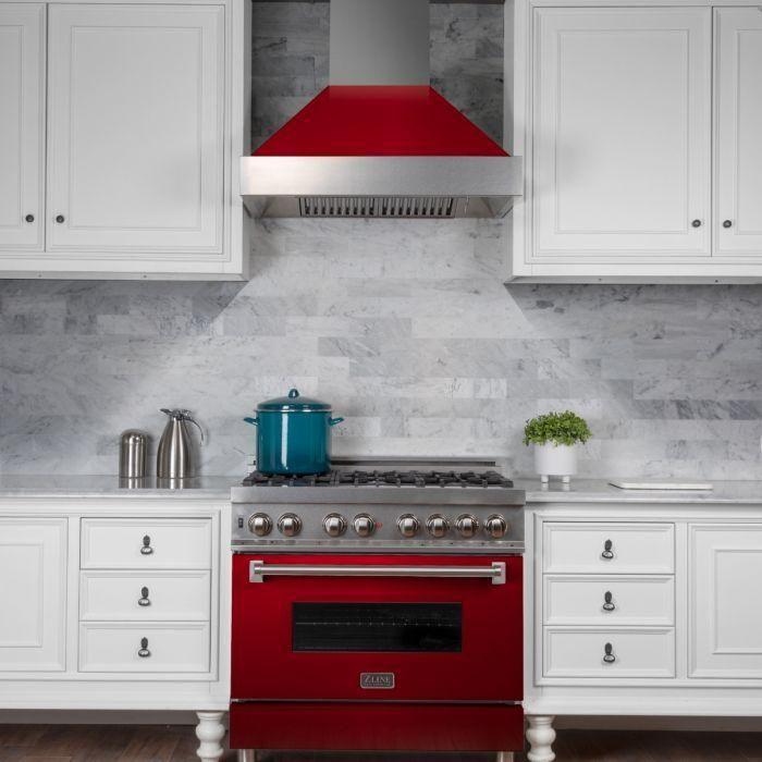 ZLINE 30 in. Ducted DuraSnow Stainless Steel Range Hood with Red Gloss Shell 8654RG-30