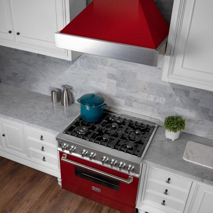 ZLINE 30 in. Ducted DuraSnow Stainless Steel Range Hood with Red Gloss Shell 8654RG-30