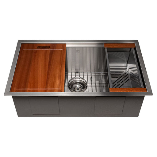 ZLINE 30 in. Garmisch Undermount Single Bowl Stainless Steel Kitchen Sink with Bottom Grid and Accessories, SLS-30