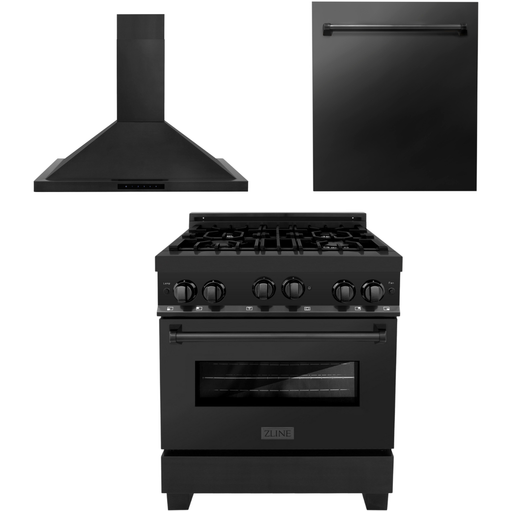 ZLINE 30 in. Gas Range, Range Hood and Dishwasher Appliance Package 3KP-RGBRH30-DW