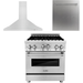 ZLINE 30 in. Gas Range, Range Hood and Dishwasher Appliance Package 3KP-RGRH30-DW