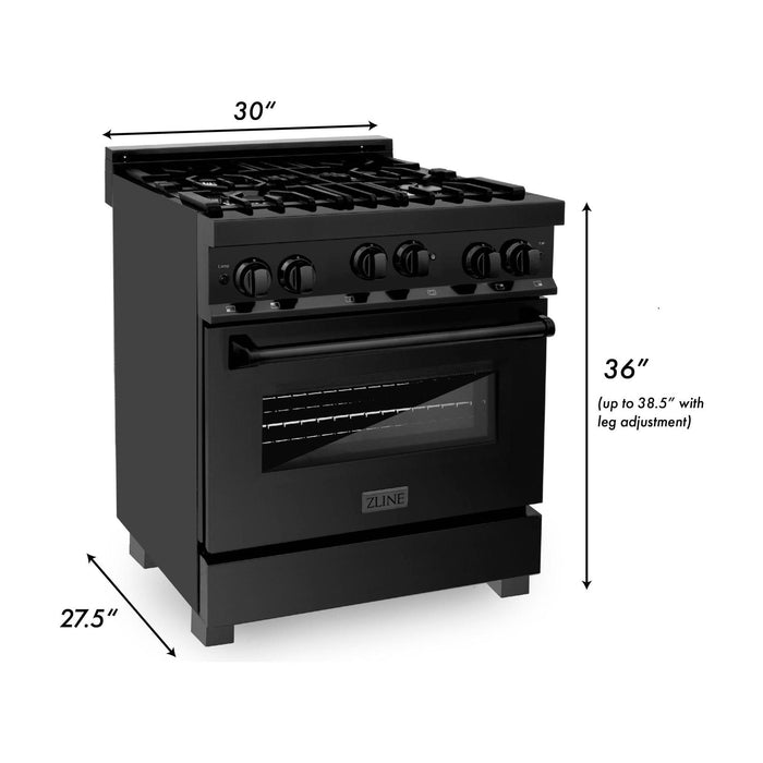 ZLINE 30 in. Gas Range, Range Hood, Microwave & Dishwasher Appliance Package 4KP-RGBRBRH30-MWDW