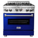 ZLINE 30 in. Gas Range with Blue Gloss Door & 30 in. Range Hood Appliance Package 2KP-RGBGRH30