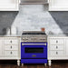 ZLINE 30 in. Gas Range with Blue Matte Door & 30 in. Range Hood Appliance Package 2KP-RGBMRH30