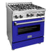 ZLINE 30 in. Gas Range with Blue Matte Door & 30 in. Range Hood Appliance Package 2KP-RGBMRH30