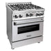 ZLINE 30 in. Gas Range with DuraSnow Door & 30 in. Range Hood Appliance Package 2KP-RGSNRH30