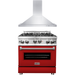 ZLINE 30 in. Gas Range with Red Matte Door and 30 in. Range Hood Appliance Package 2KP-RGRMRH30