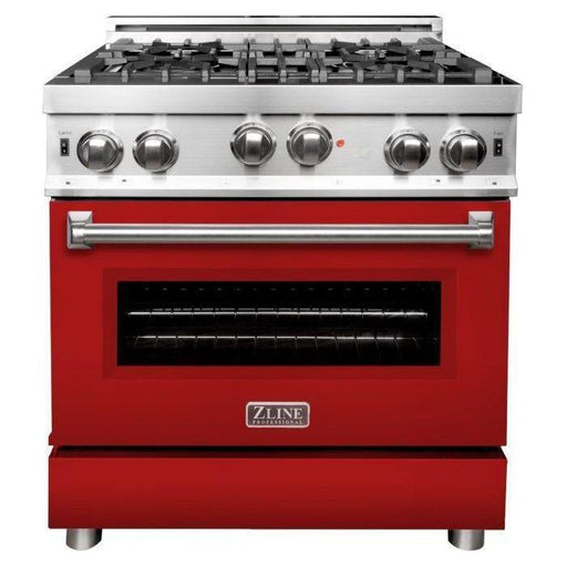 ZLINE 30 in. Gas Range with Red Matte Door and 30 in. Range Hood Appliance Package 2KP-RGRMRH30