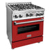 ZLINE 30 in. Gas Range with Red Matte Door and 30 in. Range Hood Appliance Package 2KP-RGRMRH30