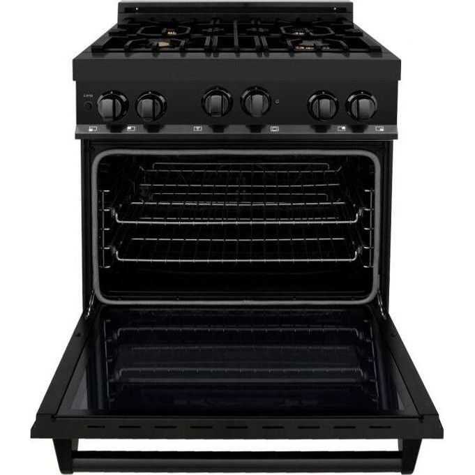 ZLINE 30 in. Kitchen Appliance Package with Black Stainless Steel Gas Range, Range Hood, Microwave Drawer and Dishwasher, 4KP-RGBRH30-MWDW