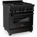 ZLINE 30 in. Kitchen Appliance Package with Black Stainless Steel Gas Range, Range Hood, Microwave Drawer and Dishwasher, 4KP-RGBRH30-MWDW