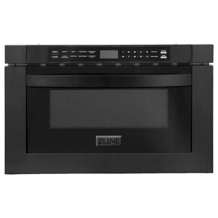 ZLINE 30 in. Kitchen Appliance Package with Black Stainless Steel Gas Range, Range Hood, Microwave Drawer and Dishwasher, 4KP-RGBRH30-MWDW