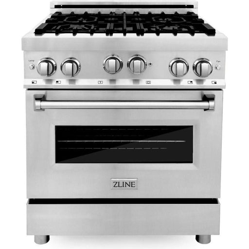 ZLINE 30 in. Kitchen Appliance Package with Stainless Steel Gas Range, Traditional Over The Range Microwave and Dishwasher, 3KP-RGOTRH30-DW