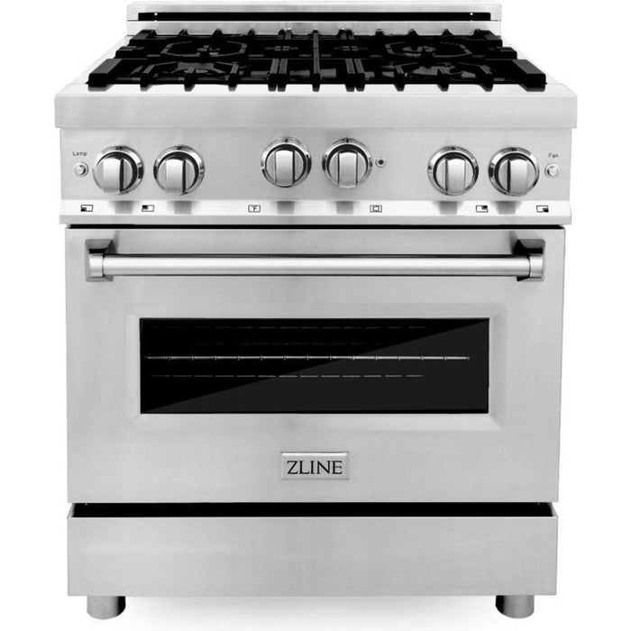 ZLINE 30 in. Kitchen Appliance Package with Stainless Steel Gas Range, Traditional Over The Range Microwave and Dishwasher, 3KP-RGOTRH30-DW