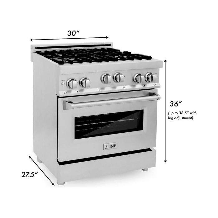 ZLINE 30 in. Kitchen Appliance Package with Stainless Steel Gas Range, Traditional Over The Range Microwave and Dishwasher, 3KP-RGOTRH30-DW