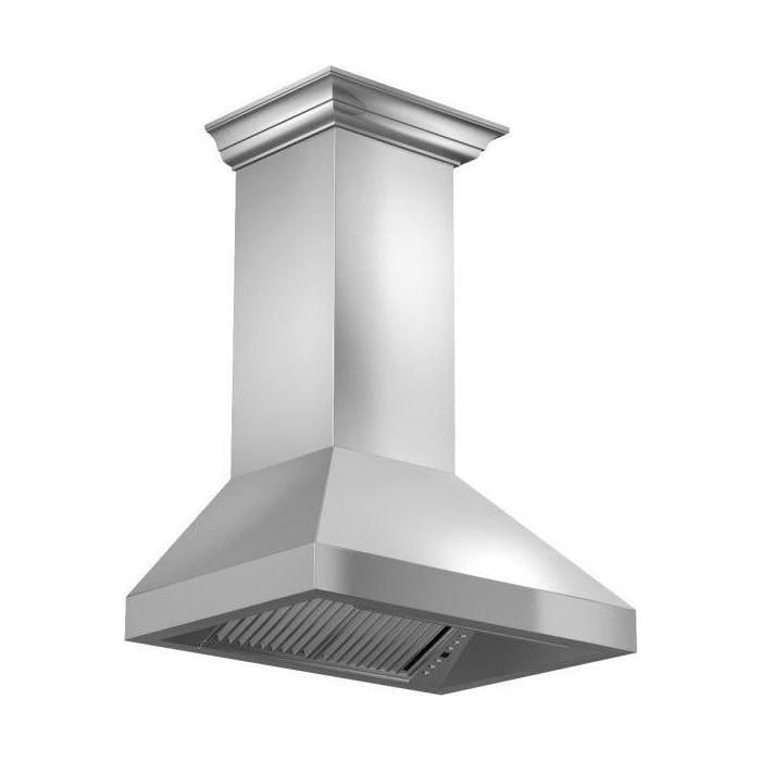 ZLINE 30 in. Professional Convertible Vent Wall Mount Range Hood in Stainless Steel with Crown Molding, 597CRN-30