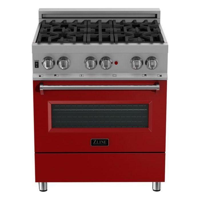 ZLINE 30 in. Professional Dual Fuel Range In DuraSnow Stainless with Red Matte Door RAS-RM-30