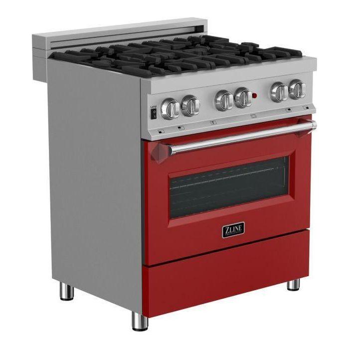 ZLINE 30 in. Professional Dual Fuel Range In DuraSnow Stainless with Red Matte Door RAS-RM-30