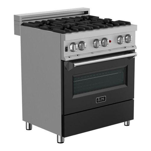 ZLINE 30 in. Professional Dual Fuel Range with Gas Burner and Electric Oven In DuraSnow Stainless with Black Matte Door RAS-BLM-30