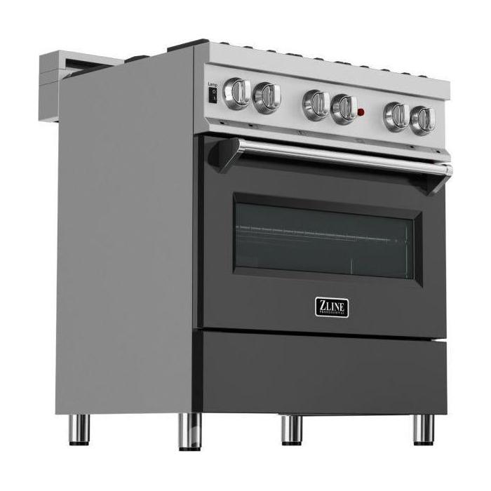 ZLINE 30 in. Professional Dual Fuel Range with Gas Burner and Electric Oven In DuraSnow Stainless with Black Matte Door RAS-BLM-30